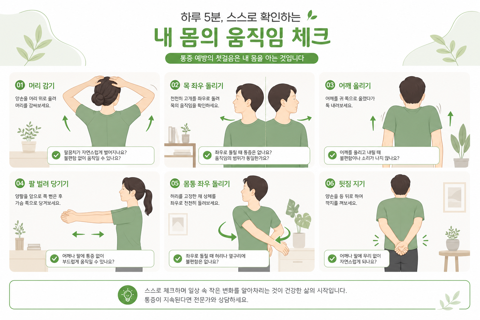 머리 감기, 뒷짐 지기 등 가동범위를 스스로 체크하는 일상 동작 이미지 오십견 회복기간 이미지