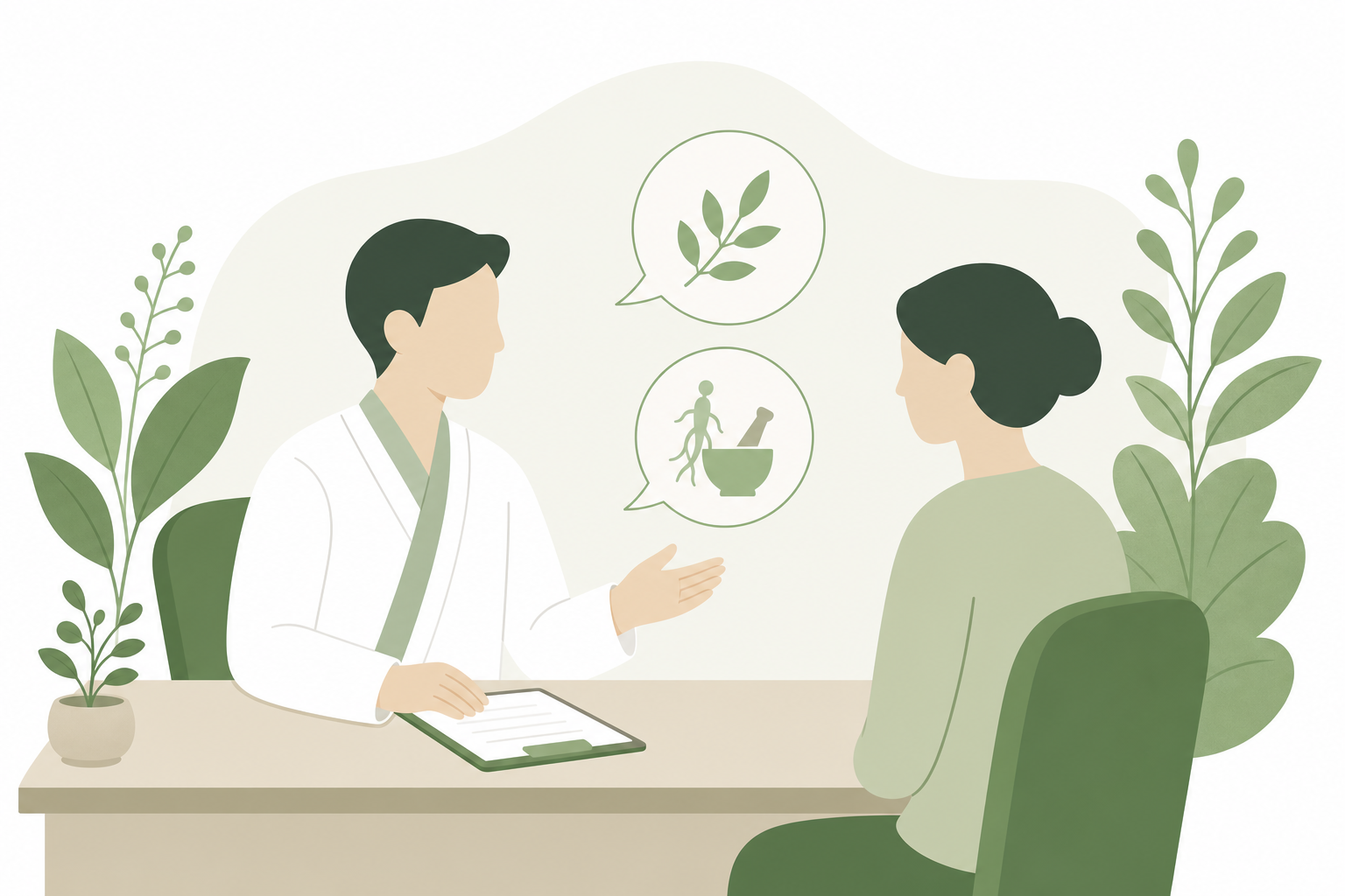 다이어트 방법 선택 전 진료 상담을 받는 장면 일러스트