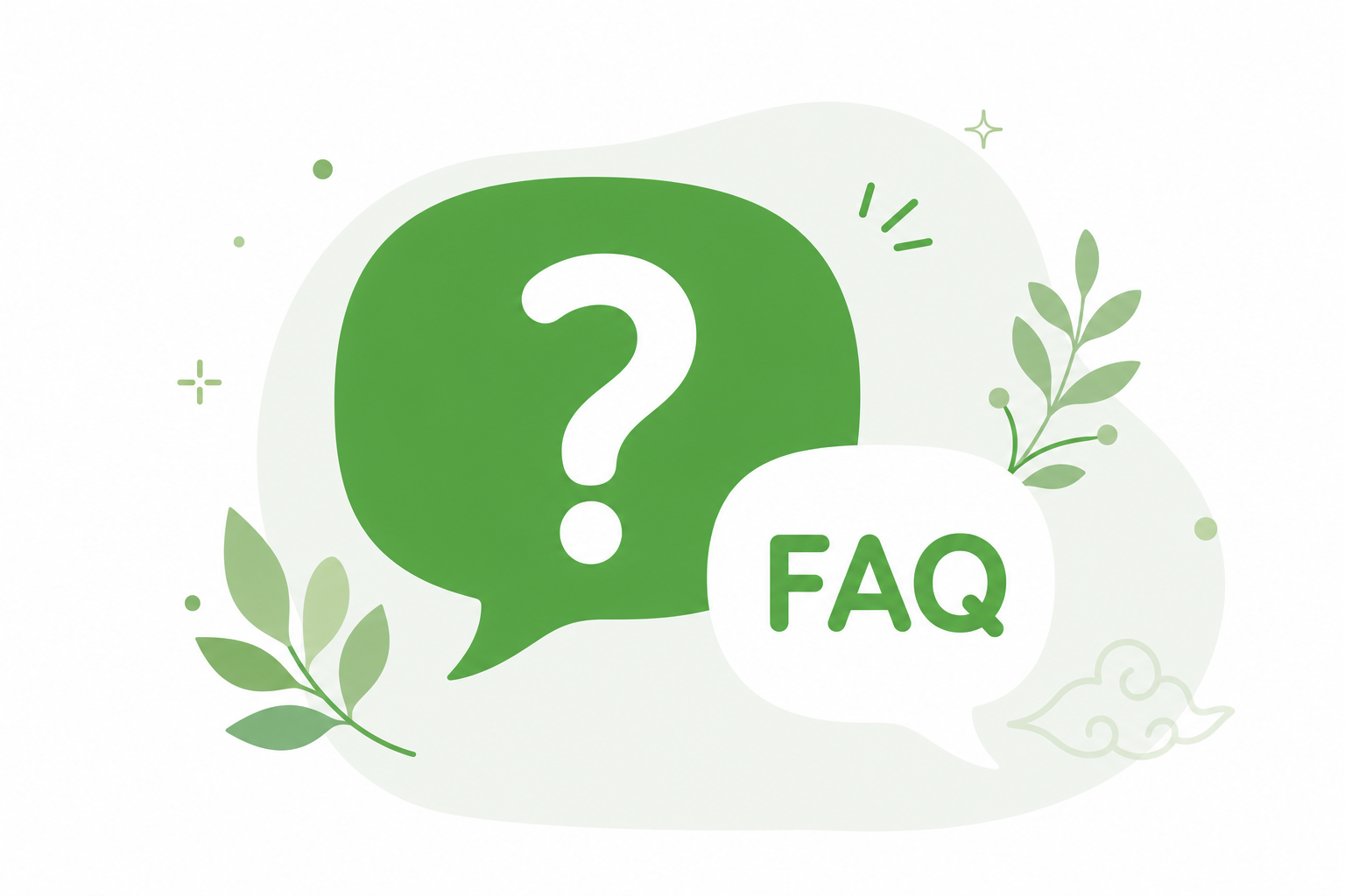 FAQ 섹션을 표현하는 물음표/말풍선 아이콘 형태의 심플한 인포그래픽 다이어트 한약 복용 기간 이미지